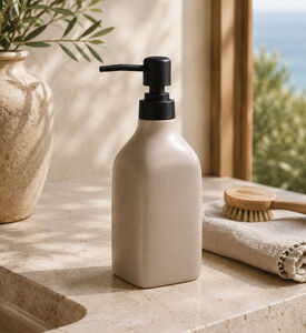 Home Deco and More Matte Stoneware Soap Dispenser, Beige, Packshot View