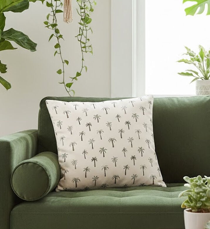 H and S Collection Palm Tree Printed Cushion, Packshot View H and S Collection Palm Tree Printed Cushion, Packshot View