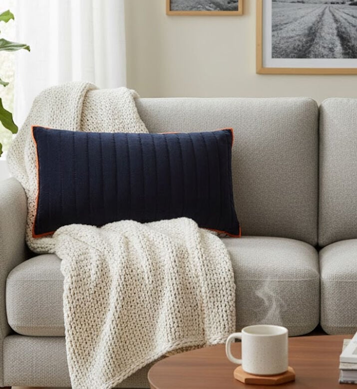 Home Deco and More Fabric Rectangular Stitches Cushion, Packshot View