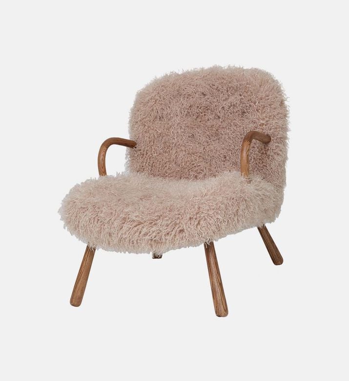 Fur Round Wood Armrests Armchair