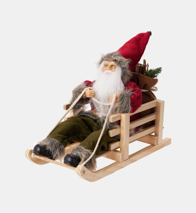 Wooden Sleigh Santa Figurine