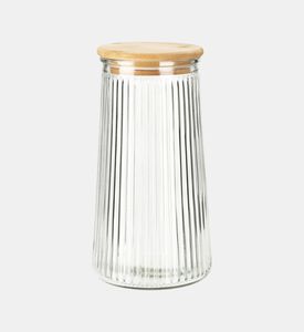 Bamboo Lid Glass Ribbed Jar