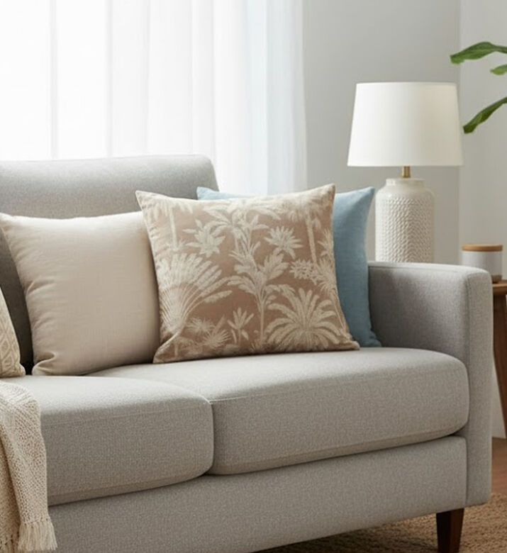 H and S Collection Palm Tree-inspired Print Square Cushion, Packshot View H and S Collection Palm Tree-inspired Print Square Cushion, Packshot View