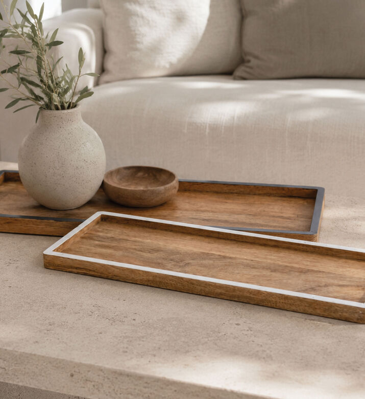 Home Deco and More Mango Wood Rectangular Serving Tray, Packshot View