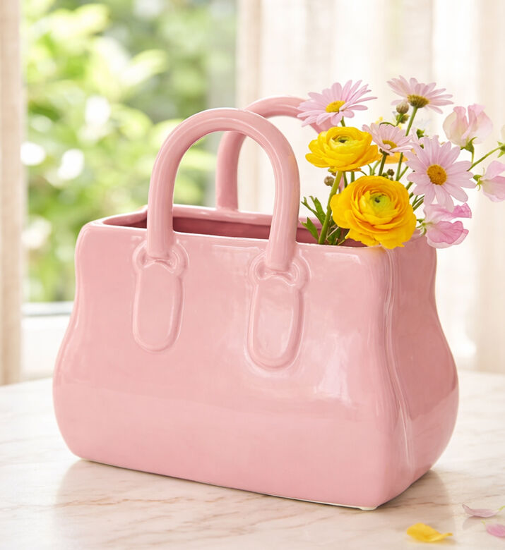 Kersten Shopping Bag Fine Earthenware Vase, Pink, Packshot View