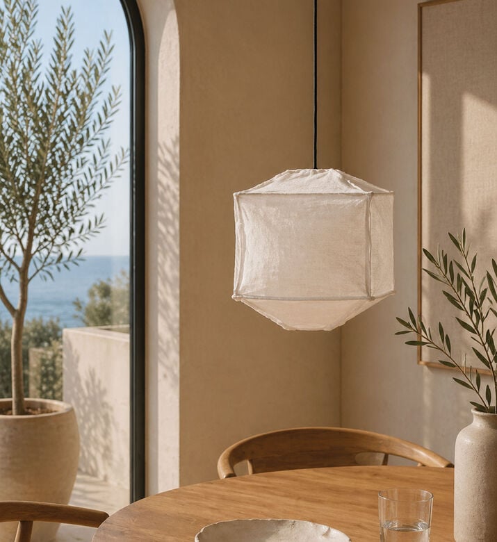 Light and Living Titan Fabric Rustic Hanging Lamp, White, 40x50-cm, Packshot View
