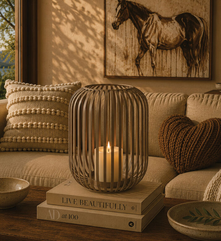 Home Deco and More Iron Stripe Floor Lantern, Packshot View