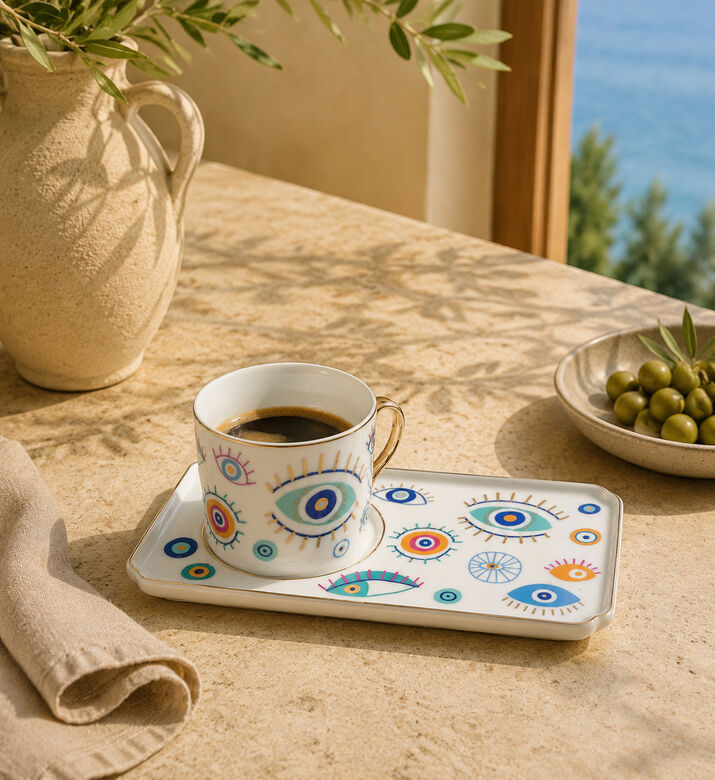 Home Deco and More Porcelain Eye Motif Cup & Tray Set, Packshot View