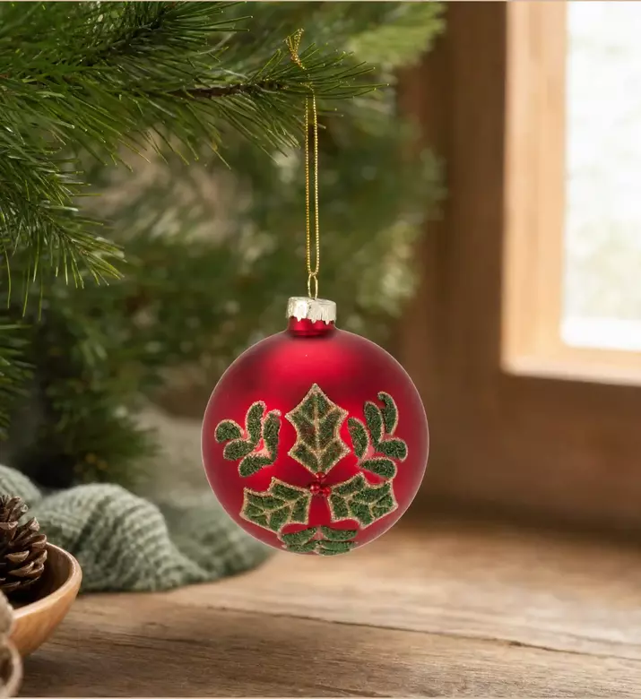 Home Deco and More Holly Leaf-print Metallic Ball, Model View