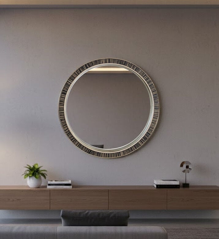 Home Deco and More Round Bone-inlay Wall Mirror, Packshot View Home Deco and More Round Bone-inlay Wall Mirror, Packshot View