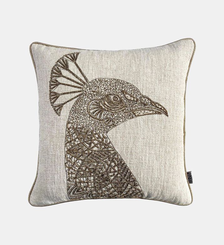 Home Deco and More Peacock Embroidered Piped Cushion, Packshot View