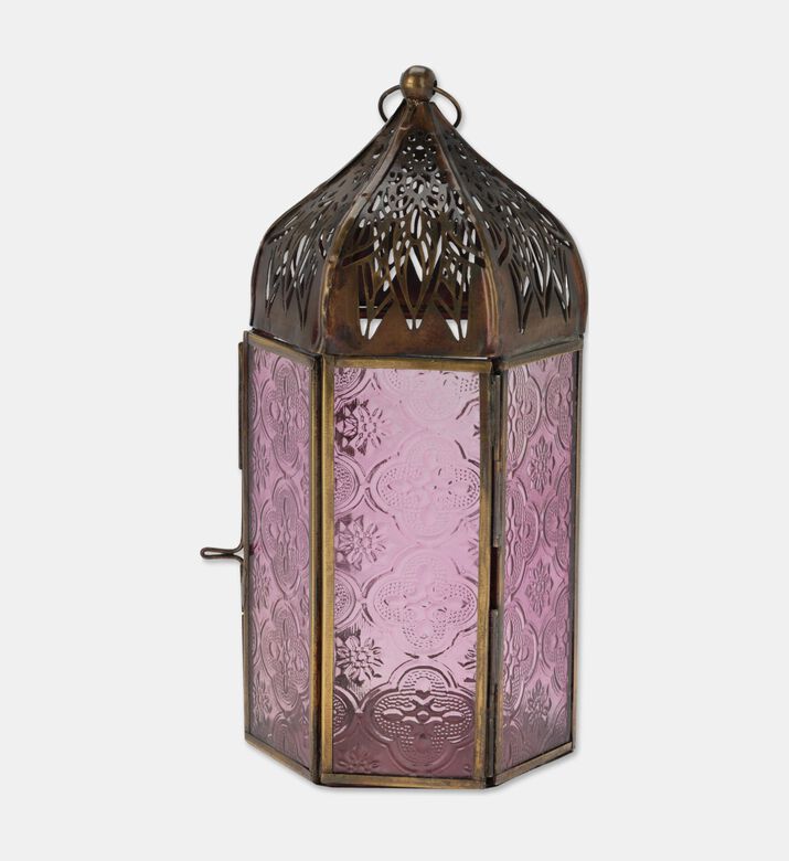 Home Deco and More Glass Cylindrical-shape Lantern, Pink, Packshot View