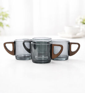 Home Deco and More Wooden Handle Tea Mug 4-piece Set -8.3x5.5x5.5 Cm, Packshot View