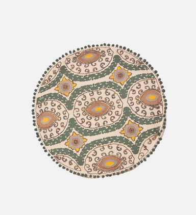 Mina Embroidered Pompom Embellished Pouf 60x20 Cm
