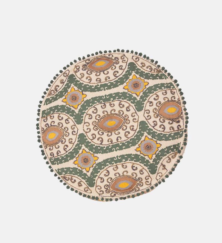 Mina Embroidered Pompom Embellished Pouf 60x20 Cm