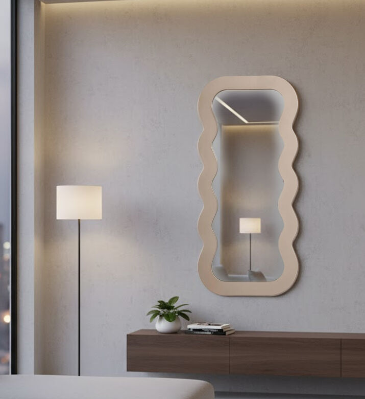 Home Deco and More Glass Wave-shape Mirror, Beige, Packshot View Home Deco and More Glass Wave-shape Mirror, Beige, Packshot View