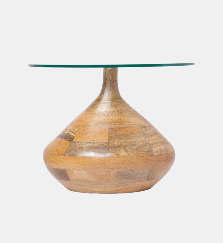 Home Deco and More Tally Wooden Glass Side Table, Natural, Packshot View Home Deco and More Tally Wooden Glass Side Table, Natural, Packshot View