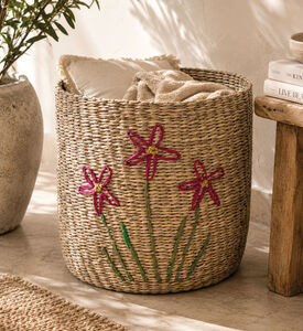 Home Deco and More Seagrass Flower Embellished Basket, Packshot View