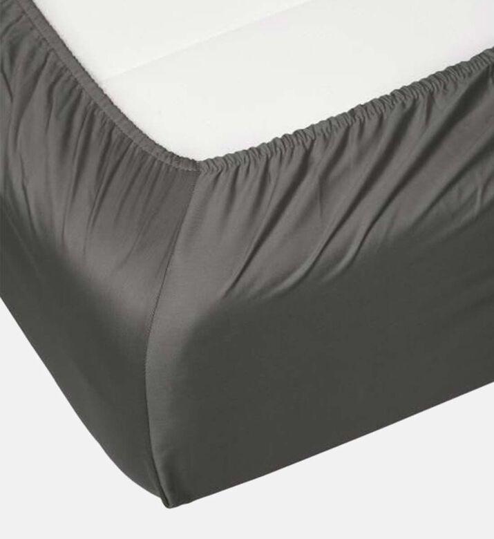 Home Deco and More Cotton Satin Bed Fitted Sheet, Dark-grey, 160x200-cm, Packshot View