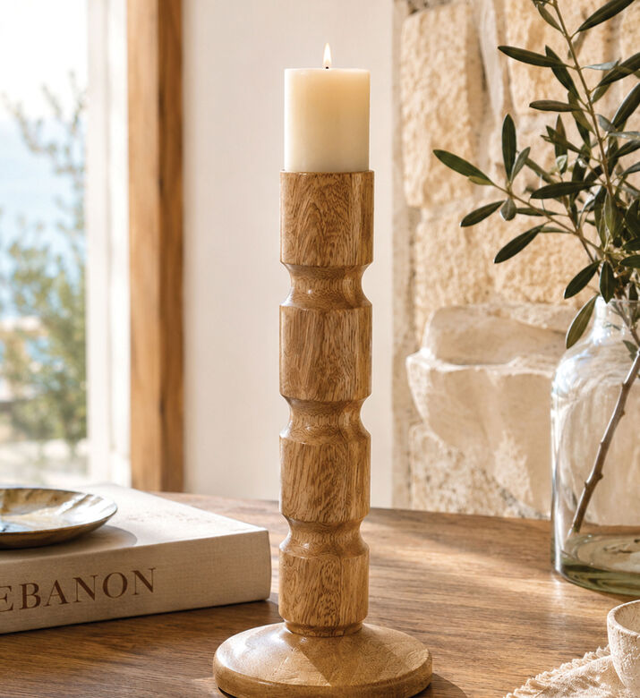 Home Deco and More Mango Wood Candle Holder, Brown, 35-cm, Packshot View
