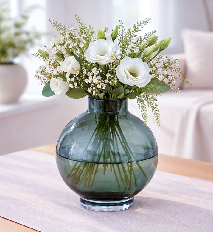 Light and Living Kiesha Glass Elongated Neck Vase, Grey, 27.5x36.5-cm, Packshot View