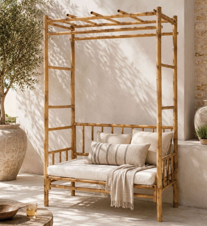 Home Deco and More Pergola Frame Bamboo Bench, Packshot View