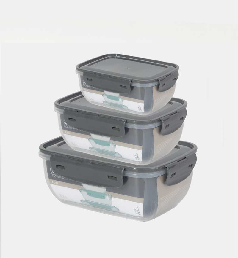 Plastic Lid 3-piece Storage Box Set