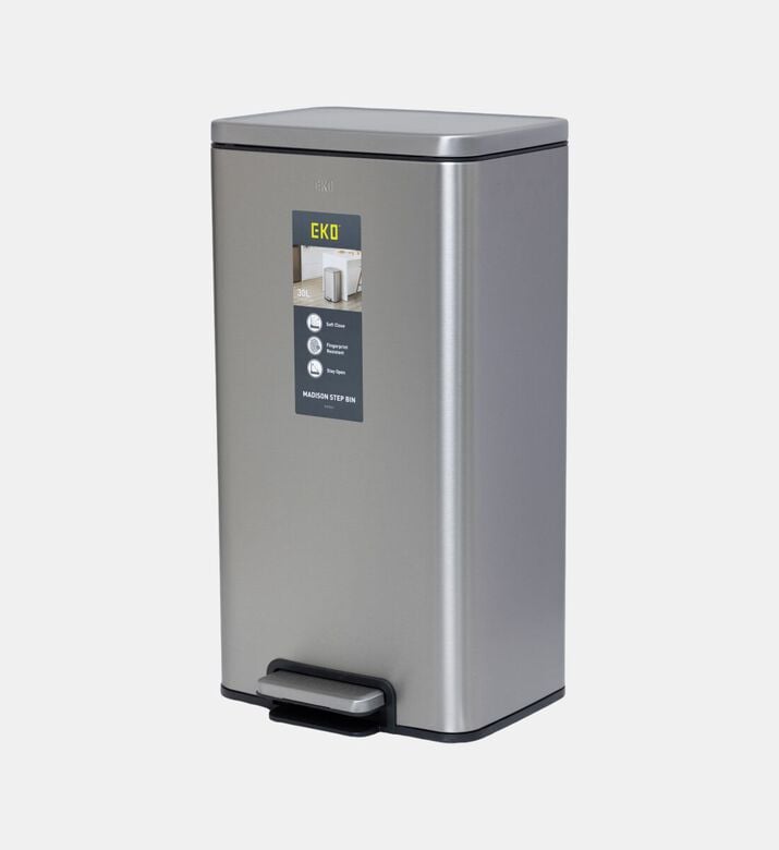 Eko Stainless Steel Step Bin, Silver, 30-l, Packshot View