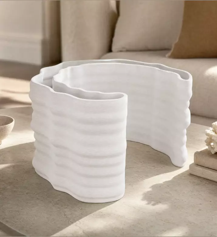Shishi Ceramic Printed Half-moon Vase, White, 34x28x19,5-cm, Model View