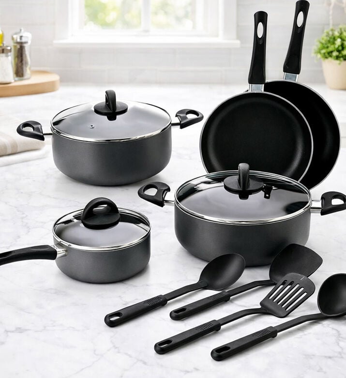 Home Deco and More Teflon 8-pieces Cookware Set, Grey, 18-cm, Packshot View