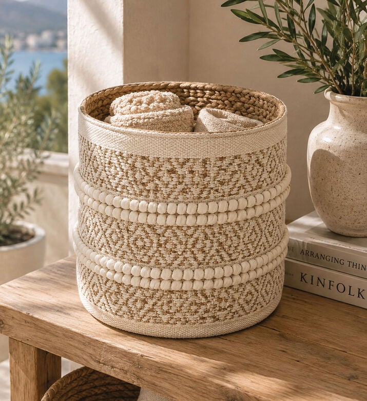 Deko and Co Cleor Cotton Basket, Gold, 30x30-cm, Packshot View