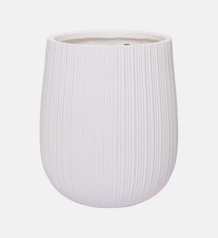 Home Deco and More Fiber Clay Ribbed Planter, White, 50-cm, Packshot View