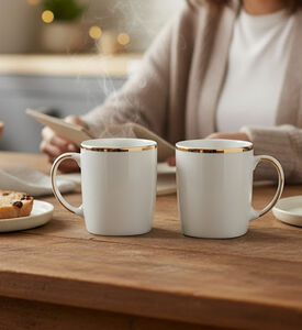 Home Deco and More Gold-rimmed Porcelain Mug, Packshot View