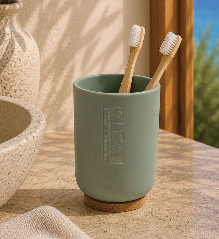 Home Deco and More Clean Toothbrush Holder Mug, Green, Packshot View