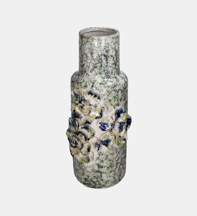 Long Flower Engraved Vase - 16.5 X 14.5 X 39 Cm