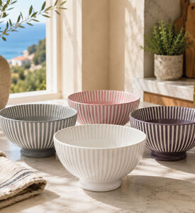 Home Deco and More Pastel Ribbed Porcelain 4-piece Bowl Set, Packshot View
