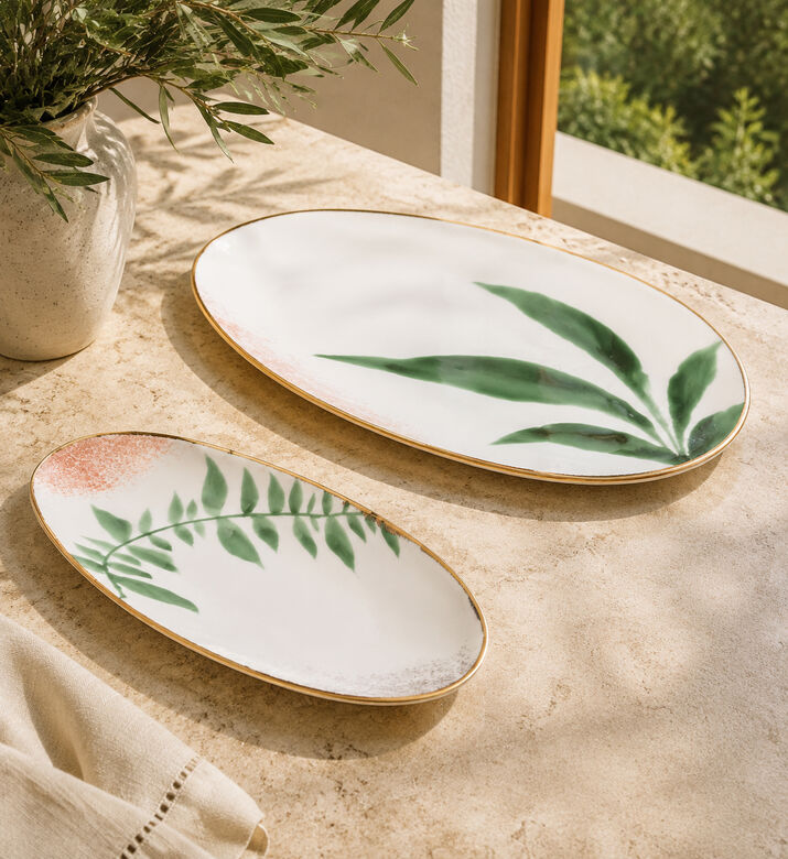 Home Deco and More Melon Leaf-print 2-piece Plate Set, Packshot View