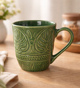 Home Deco and More Forest Green Embossed Leaf Mug, Green, Packshot View