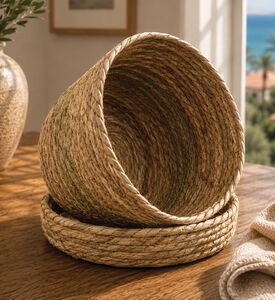 Home and Styling Rattan Wood Storage Basket, Camel, M, Packshot View