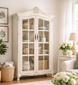Home Deco and More Livia Pine Wood Glass Cabinet, Packshot View