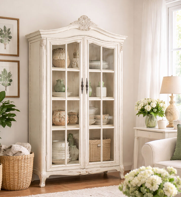 Home Deco and More Livia Pine Wood Glass Cabinet, Packshot View