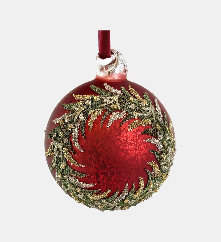 Shishi Glass Antique Matte Beaded Wreath Ball, Red, 8-cm, Packshot View