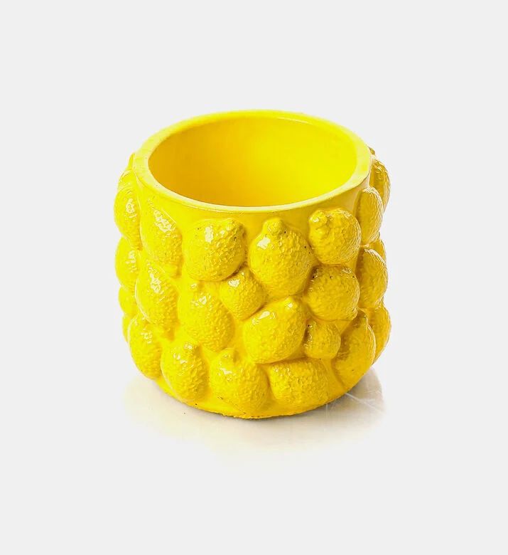 Home Deco and More Cement Lemon Design Flowerpot, Yellow, 10-cm, Packshot View