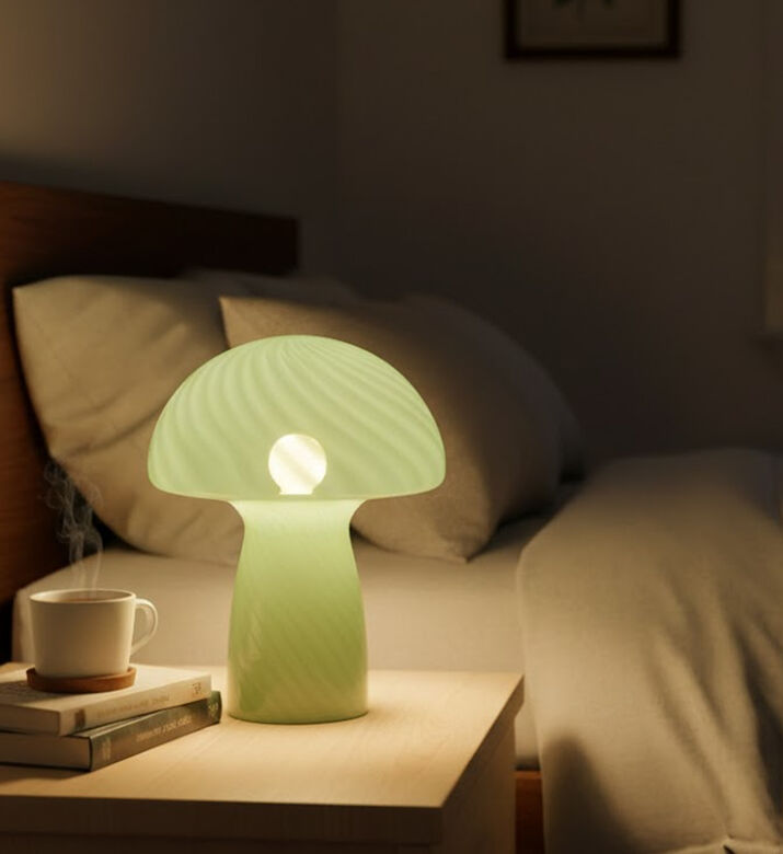 Cozy Glass Mushroom-shaped Table Lamp, Green, 18.5-cm, Packshot View
