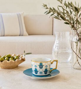 Home Deco and More Blue Eye Porcelain Coffee Cup & Saucer, Packshot View
