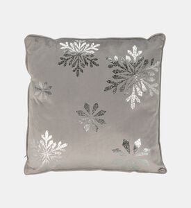 Home and Styling Snowflake Plush Velvet Front Cushion, Grey, Packshot View