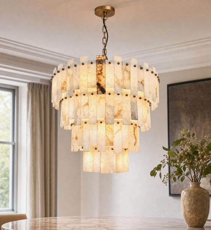 Home Deco and More Elegant 4-tier Alabaster Chandelier, Model View