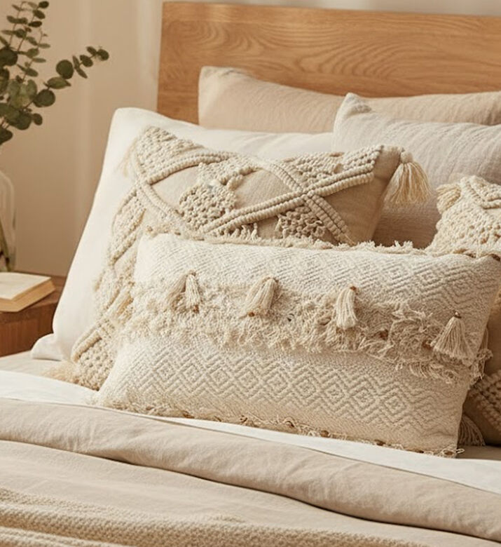 H and S Collection Woven Textured Rectangular Cushion, Packshot View