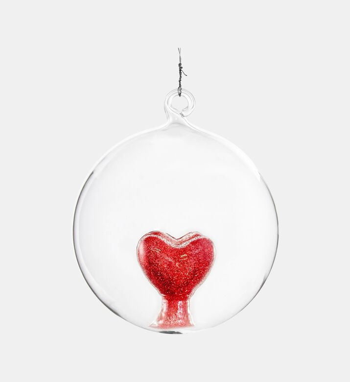 Glass Clear Glitter Heart Ball