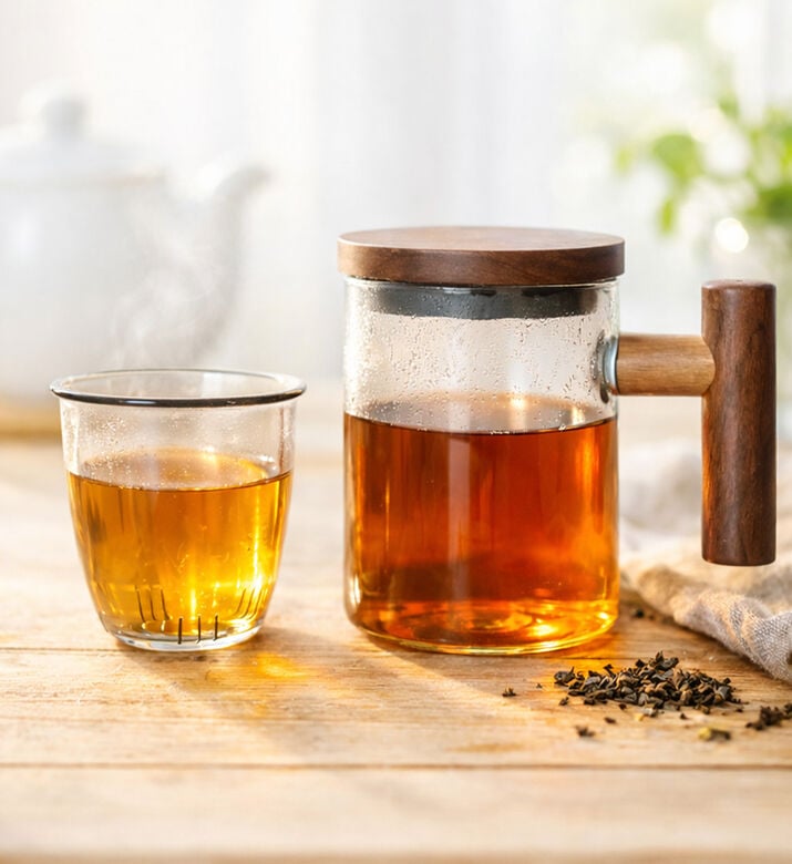 Home Deco and More Wooden Lid Filter Tea Cup Tea Cup - 12x7.6x10.5cm, Packshot View